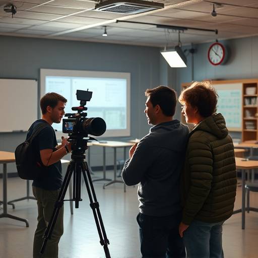 Estudantes filmando uma cena durante o curso de Atuaäão para Cinema e TV.